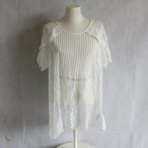 City Chic M/18 Top White Lace Ruffle Short Sleeve